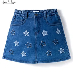 arias by lara dutta Arias Cotton Woven A-line Dark Washed Skirt With Star Applique - Blue-picture-26