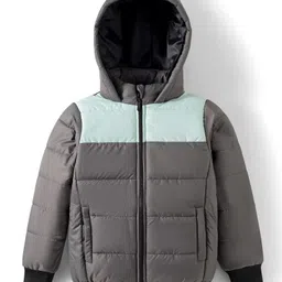 Pine Kids Woven Full Sleeves Hooded Solid Padded Jacket - Grey-image-65