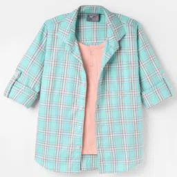 Dapper Dudes Full Sleeves Checked Shirt With Attached Tee - Sky Blue-picture-15