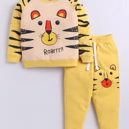 Little Ninja Cotton Knit Full Sleeves Tiger Printed Sweatshirt & Joggers Set - Yellow-picture-23