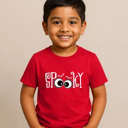 BLUSHES 100% Cotton Knit Halloween Theme Half Sleeves Spooky Text Printed Tee - Red-image-19