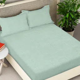 Myntra Elegant Homes Green & White 300 TC Woolen Double King Bedsheet Set 2.50 m x 2.25 m-image-15