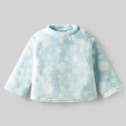Babyhug Velour Knit Full Sleeves Co-ords Night Suit With Polka Dots - Light Blue image 2