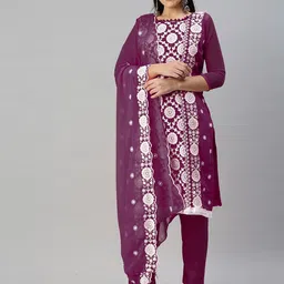 HERE&NOW Floral Embroidered Thread Work Unstitched Dress Material-picture-33