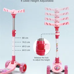 fab n funky Kids 3 Wheel Kick Scooter with LED Wheels - Red Pink| Adjustable Height | Music | Lean-to-Steer | Foldable Design | Toy for 3 to 10 Yrs Boys & Girls| Sport Gift| Physical Activity image 3