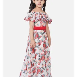 Bitiya By Bhama Silk Woven Off Shoulder Floral Printed Lace Detailed Gown - Off White image 4