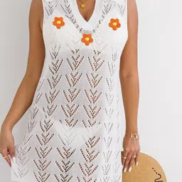 JC Mode Self Design V-Neck Swimwear Cover Up Top-image-65