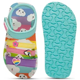 ONYC Cloud Designed Heart & Rainbow Applique Detailed Velcro Closure Sandals - Sea Green image 5