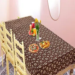 AMBBI COLLECTIONS Brown And Beige Floral Printed Waterproof Rectangle 4-Seater Table Cover-image-74