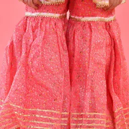 Rangpur Girls Floral Printed Angrakha Gotta Patti Pure Cotton Kurta with Sharara & With Dupatta image 3