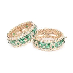 Odette Green Gold Plated Kundan Bangles For Women image 2