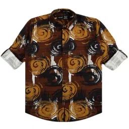Cavio Kids Brown Cotton Printed Shirt-image-9