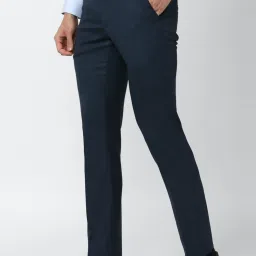 Van Heusen Blue Slim Fit Checks Trousers image 3