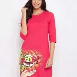 Clovia Pink Printed Night Dress-image-68