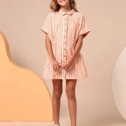 U.S. Polo Assn. Girls Coral Vertical Striped Shirt Dress image 3