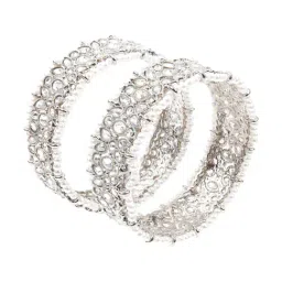 Odette Women German Rhodium Plated Imitation Bangle-Set Of 2 image 4