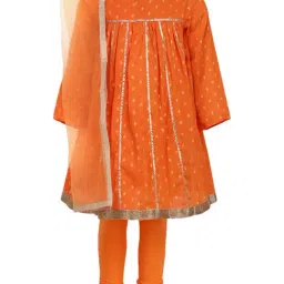 A Little Fable Kids Orange Cotton Zari Work Suit Set-picture-25