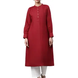 Linen Club Woman Maroon A Line Kurta-picture-13