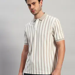 Cantabil Beige Striped T-Shirt image 4
