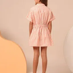 U.S. Polo Assn. Girls Coral Vertical Striped Shirt Dress image 2