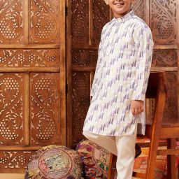 StyloBug Boys Purple All over print Kurta Set-picture-47