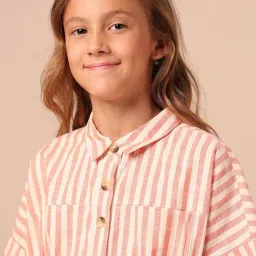 U.S. Polo Assn. Girls Coral Vertical Striped Shirt Dress image 5