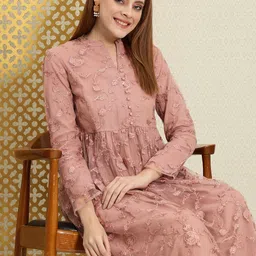 House of Pataudi Women Embroidered Thread Work Floral Anarkali Jashn Kurta-picture-37
