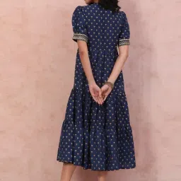 Rangriti Blue Printed A-Line Dress image 2