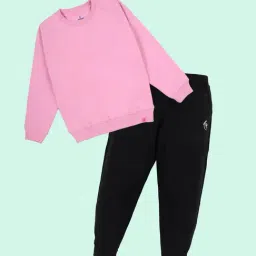 Kiddopanti Girls Peach Pink and Black Sweatshirt with Trackpants-image-0