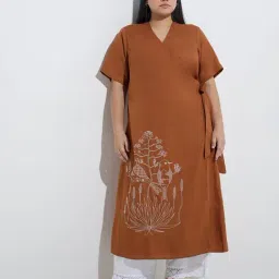 Diza by Westside Brown Nature-Inspired Wrap-Style A-Line Kurta-picture-47