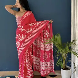 HERE&NOW Kalamkari Printed Pure Cotton Bagru Saree image 2