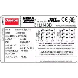 Dayton 1/2 HP Face Mount Open Dripproof 'General Purpose Motor, 31LH43 image 3