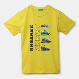 United Colors of Benetton Kids Lime Green Cotton Printed T-shirt image 1