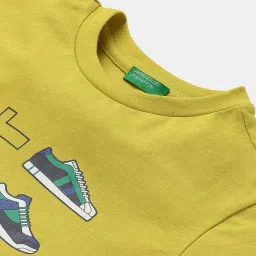 United Colors of Benetton Kids Lime Green Cotton Printed T-shirt image 3