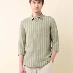 U.S. Polo Assn. Green Cotton Regular Fit Striped Shirt-image-77