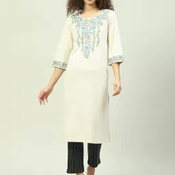 Biba White Embroidered Straight Kurta image 1