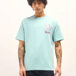 The Bear House Green Cotton Oversized Printed T-Shirt-image-1