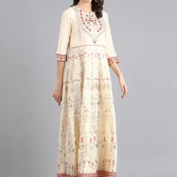 W Beige Printed A Line Kurta image 5