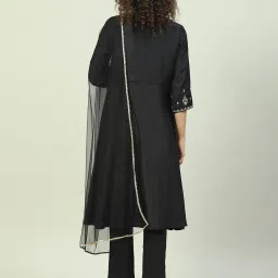 Biba Black Embroidered Kurta With Pants & Dupatta image 2