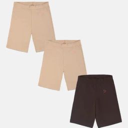 TWIN BIRDS Kids Beige & Brown Solid Shorts (Pack Of 3)-picture-19