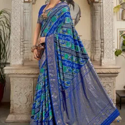 Saree Mall Blue Silk Printed Saree With Unstitched Blouse-picture-10