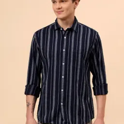 Cantabil Blue Striped Shirt-image-0