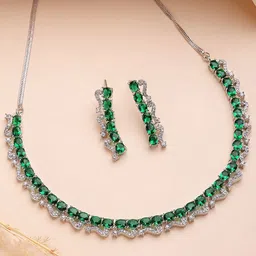 KARATCART Silver-Plated American Diamond-Studded Jewellery Set-picture-38