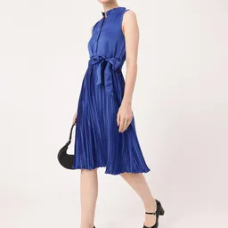 DressBerry Satin Sophistication Accordion Pleated Bow Detailed A-line Dress-picture-38