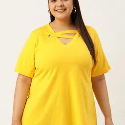theRebelinme Solid Plus Size Cotton V-Neck T-shirt-image-79