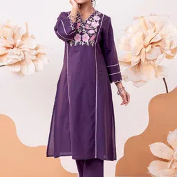 MISRI Women Floral Embroidered Cotton Kurta with Trousers-picture-23