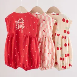 NEXT Infant Kids Set Of 3 Printed Pure Cotton Rompers image 4