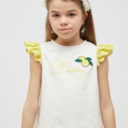One Friday Typography Printed Flutter Sleeve Cotton Top-picture-4