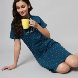 SEPHANI Teal Printed Night Dress image 3