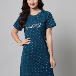SEPHANI Teal Printed Night Dress image 4
